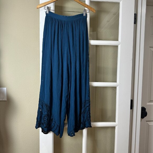 RARE FREE PEOPLE Beaded Crochet Wide Leg Palazzo Pants - 0 - Picture 6 of 13